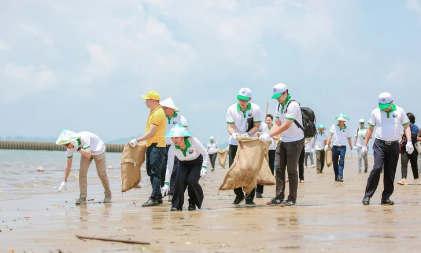 Phái đoàn châu Âu cùng nhặt rác, làm sạch biển Hạ Long