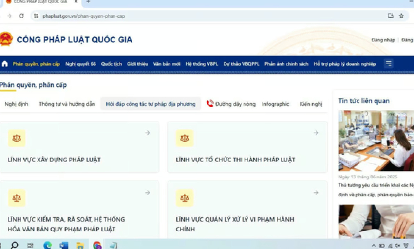 Đưa cẩm nang về công tác tư pháp tại chính quyền địa phương 2 cấp lên Cổng Pháp luật Quốc gia