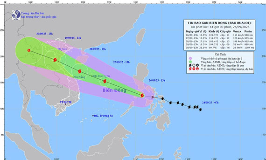 Bão số 10 (Bualoi), giật cấp 14, trên khu vực miền trung Philippines đi vào Biển Đông