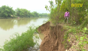 Liên Chung, Tân Yên: Khai thác cát trái phép gây sạt lở bờ sông