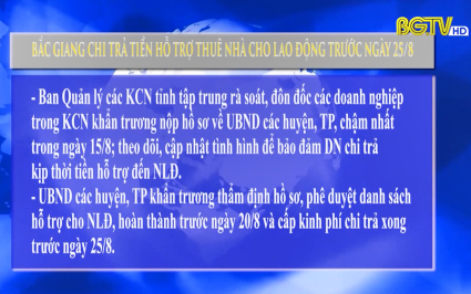 Bắc Giang chi trả tiền hỗ trợ thuê nhà cho lao động trước ngày 25/8