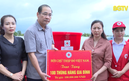 Phó Bí thư TT Tỉnh ủy trao hàng cứu trợ tại huyện Việt Yên, Hiệp Hoà