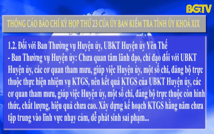 Thông cáo báo chí Kỳ họp thứ 23 của Ủy ban kiểm tra Tỉnh ủy